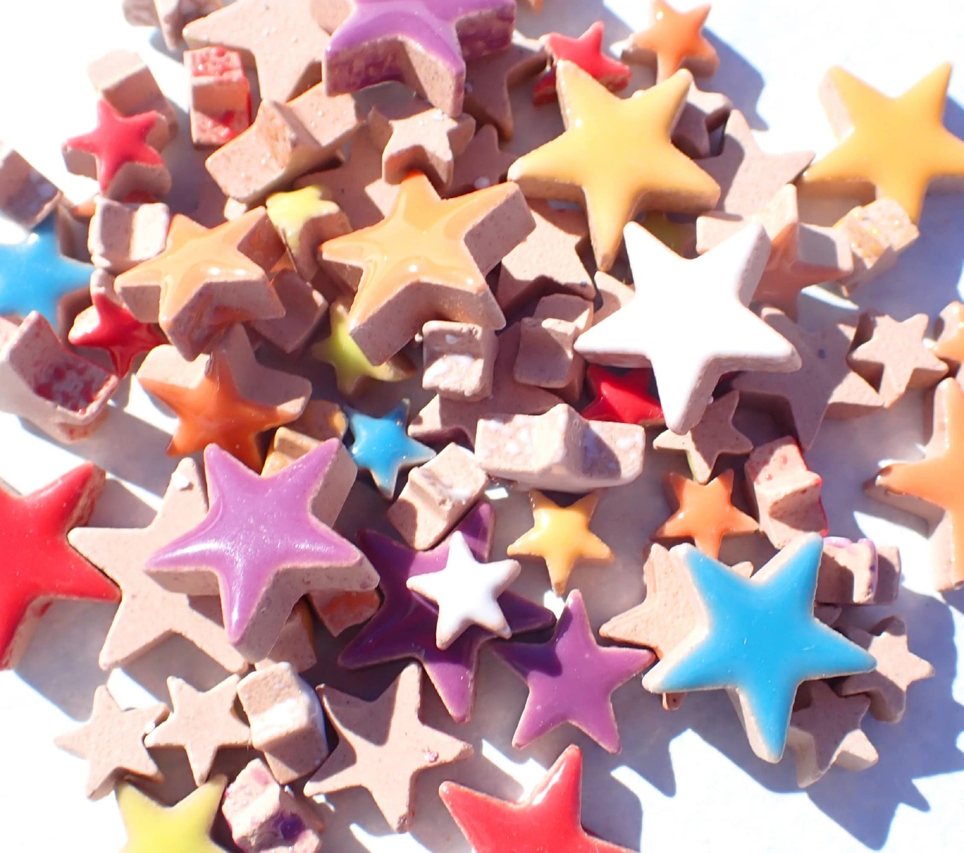 Colorful Stars Mosaic Tiles - 50g Ceramic in Mix of 3 Sizes - 20mm, 15mm, 10mm - Assorted Colors