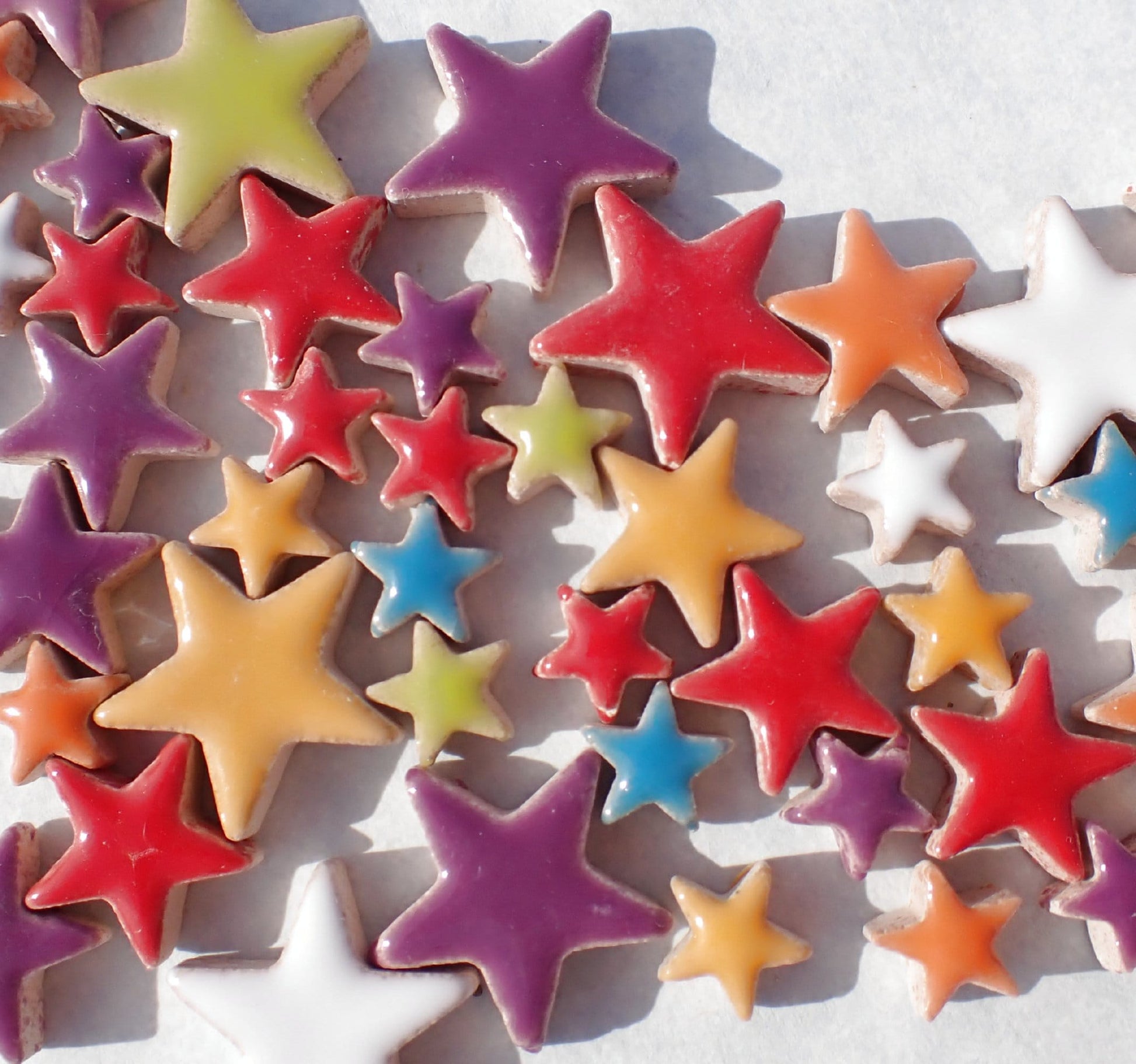 Colorful Stars Mosaic Tiles - 50g Ceramic in Mix of 3 Sizes - 20mm, 15mm, 10mm - Assorted Colors