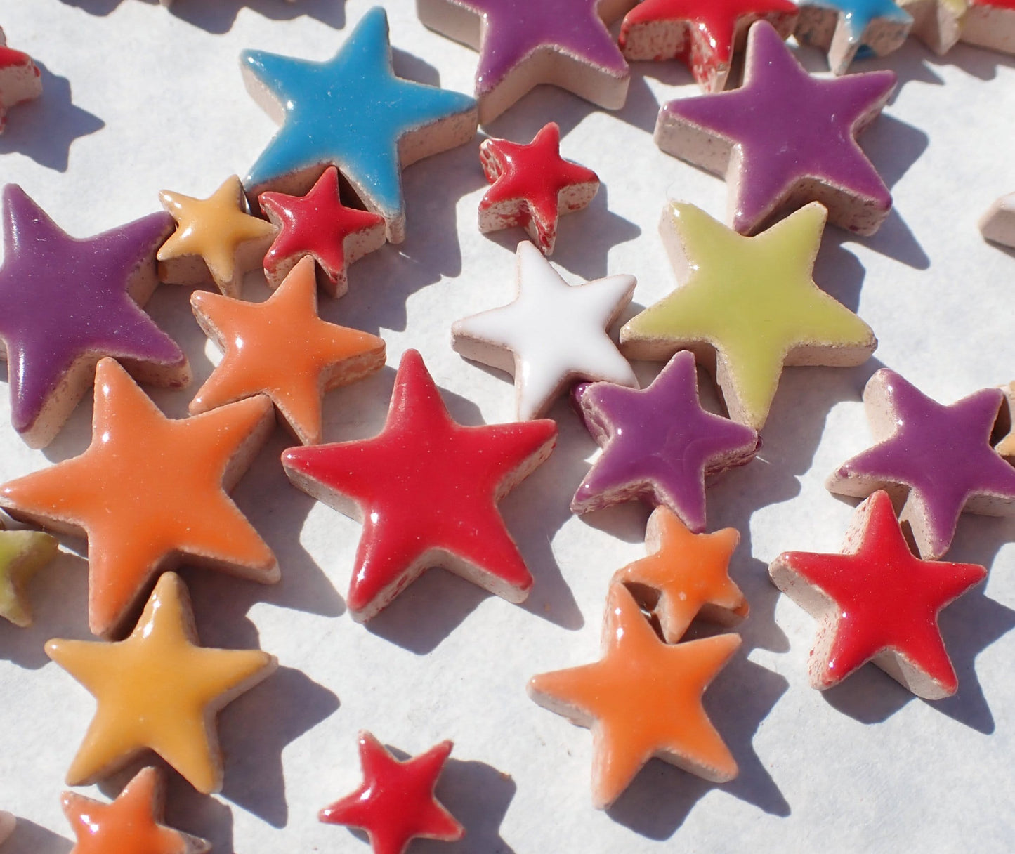 Colorful Stars Mosaic Tiles - 50g Ceramic in Mix of 3 Sizes - 20mm, 15mm, 10mm - Assorted Colors