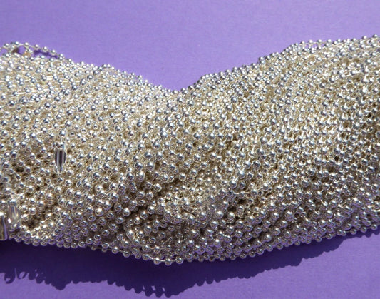 Shiny Silver Ball Chain Necklaces - 24 inch - 2.4mm Diameter - Set of 10 - Silver Colored Plated