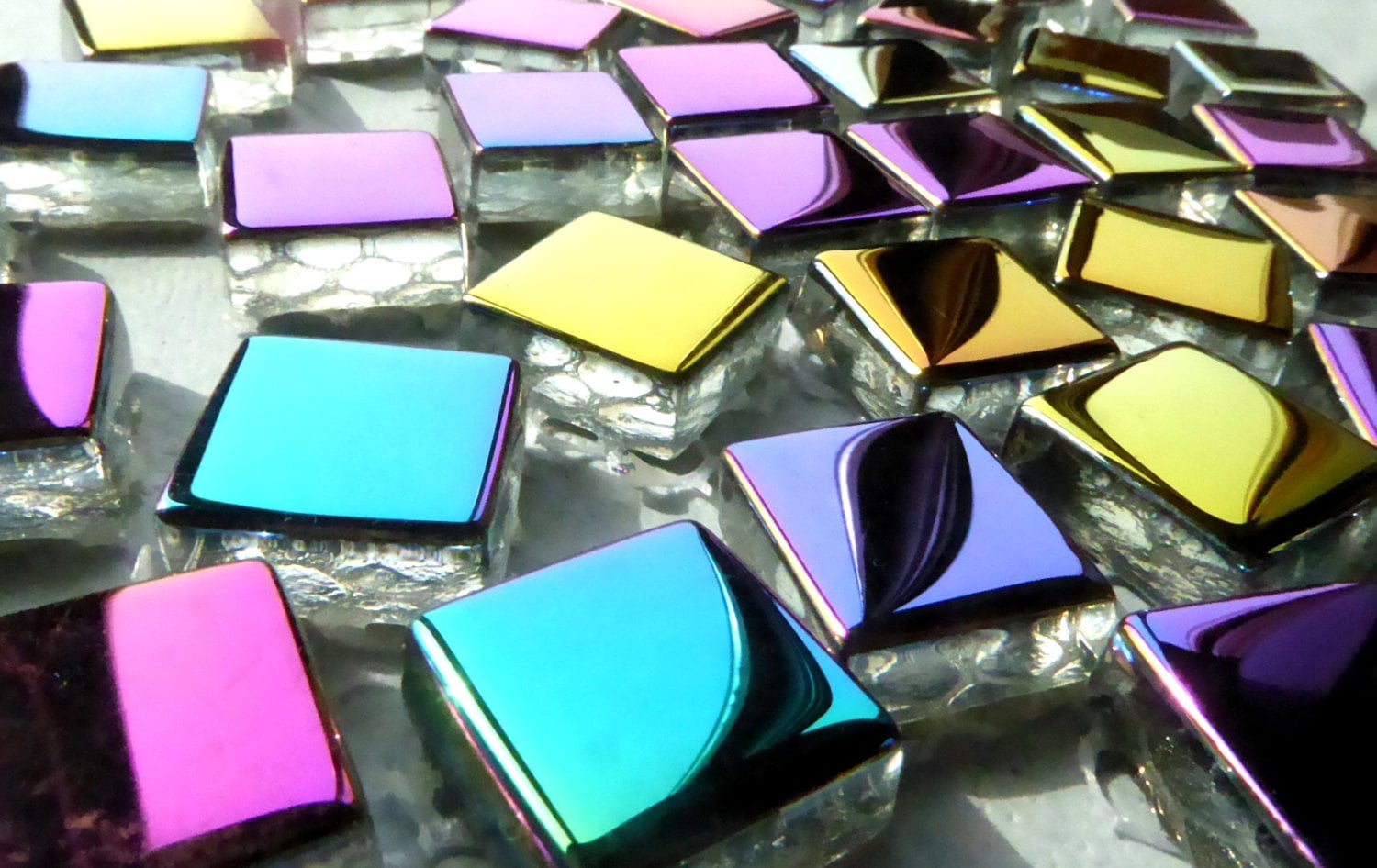 Metallic Glass Tiles - Crystal Electroplated Mosaic Tiles - Half Inch Mixed Bright Colors - 25 tiles