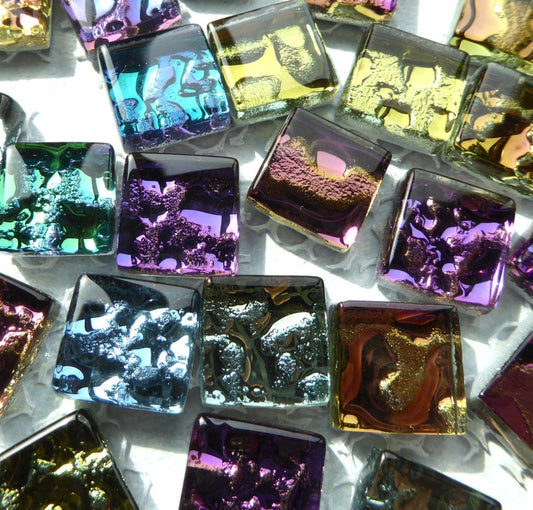 Metallic Glass Tiles - Molten Metal Look Mosaic Tiles - Half Inch Mixed Bright Colors - 25 Tiles